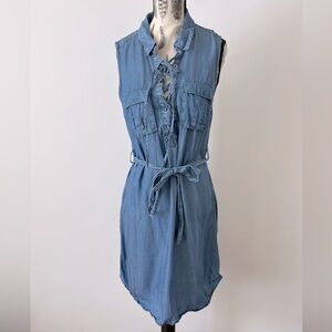 Dex Pocketed lace up front jean dress